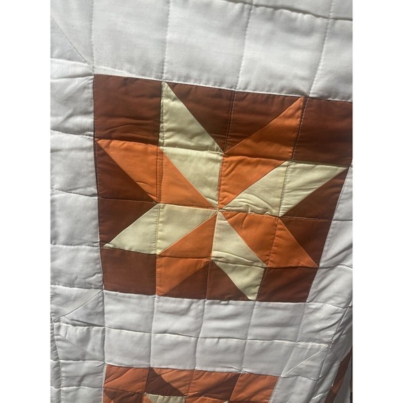 Handmade 63ich wide by 73inch long  Size orange  Block Star Pattern Quilt - Picture 2 of 4